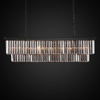 Lustre moderne contemporain en cristal gris fumé et noir à deux niveaux, suspension linéaire pour îlot de cuisine ou salle à manger, 119 cm (47 po).