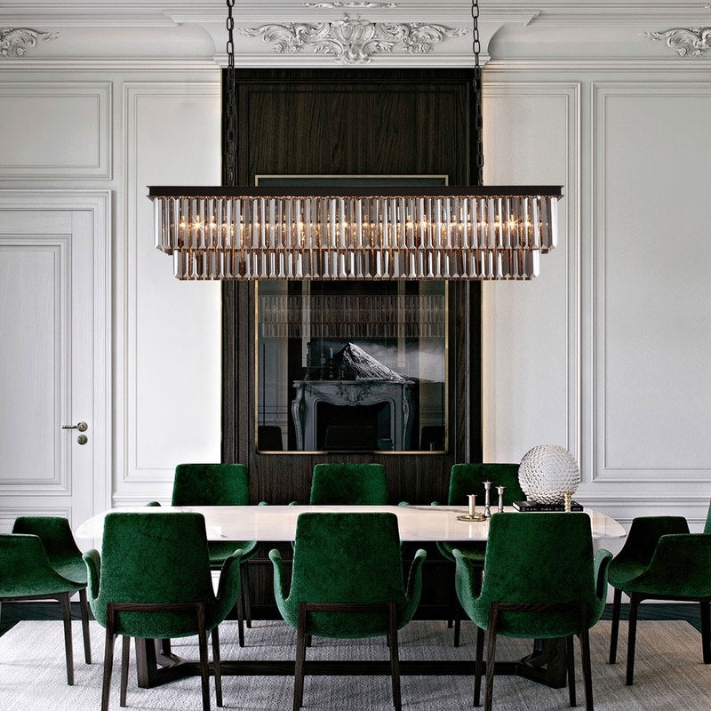 Lustre moderne contemporain en cristal gris fumé et noir à deux niveaux, suspension linéaire pour îlot de cuisine ou salle à manger, 119 cm (47 po).