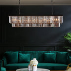 Lustre moderne contemporain en cristal gris fumé et noir à deux niveaux, suspension linéaire pour îlot de cuisine ou salle à manger, 119 cm (47 po).
