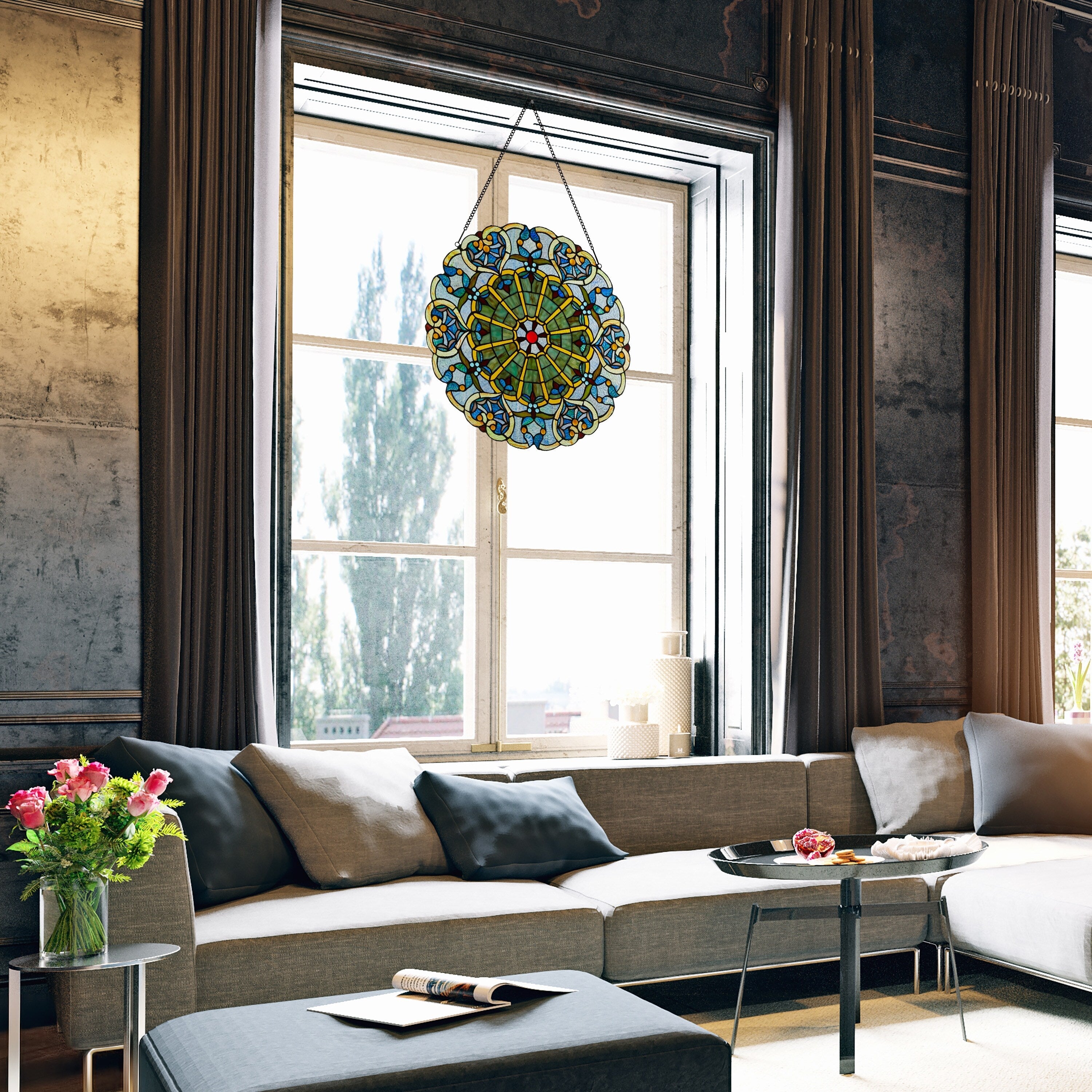 Panneau de vitrail victorien de 22 pouces de haut par River of Goods