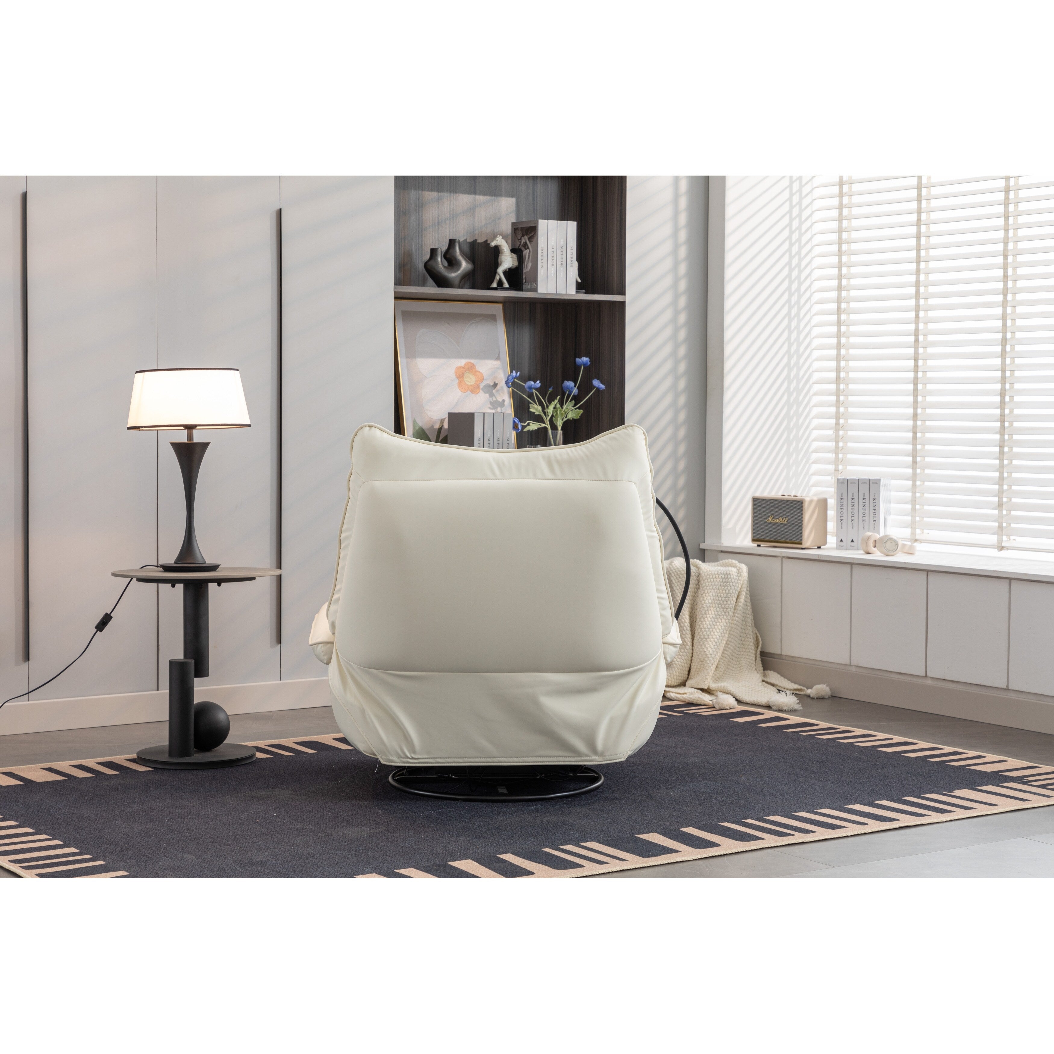 Fauteuil inclinable électrique pivotant avec haut-parleurs Bluetooth, support pour téléphone, ports de chargement USB et Type-C, rangement dissimulé dans l'accoudoir