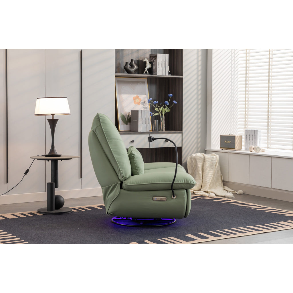 Fauteuil inclinable électrique pivotant avec haut-parleurs Bluetooth, support pour téléphone, ports de chargement USB et Type-C, rangement dissimulé dans l'accoudoir