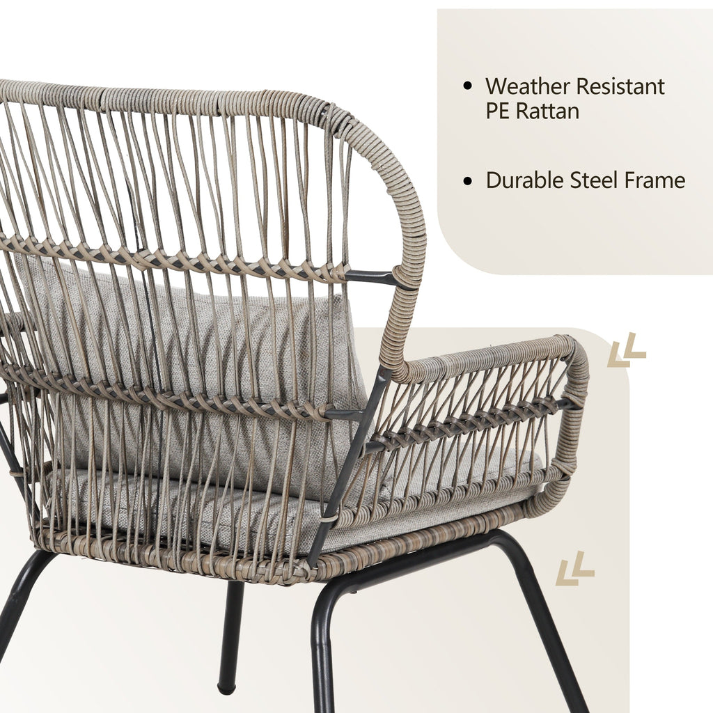 Ensemble bistro de conversation en résine tressée 3 pièces pour extérieur, mobilier de patio en rotin résistant aux intempéries avec coussins