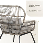 Ensemble bistro de conversation en résine tressée 3 pièces pour extérieur, mobilier de patio en rotin résistant aux intempéries avec coussins