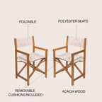 Chaise de réalisateur pliable d'extérieur Theo Classic en bois d'acacia, style milieu du siècle, avec dossier matelassé en losanges et coussin (lot de 2), par JONATHAN Y