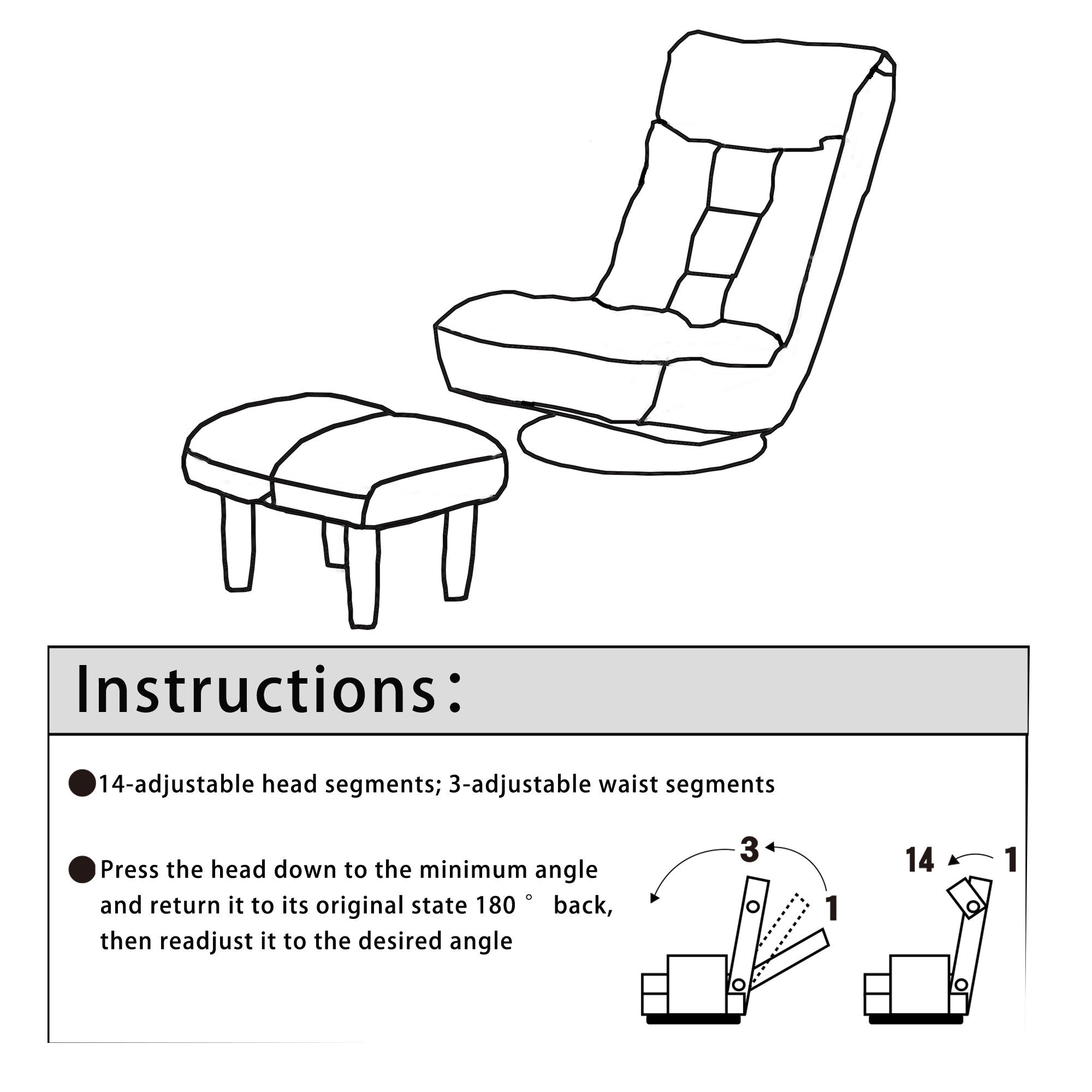 Ensemble fauteuil inclinable rembourré sans accoudoirs avec repose-pieds et appui-tête réglable