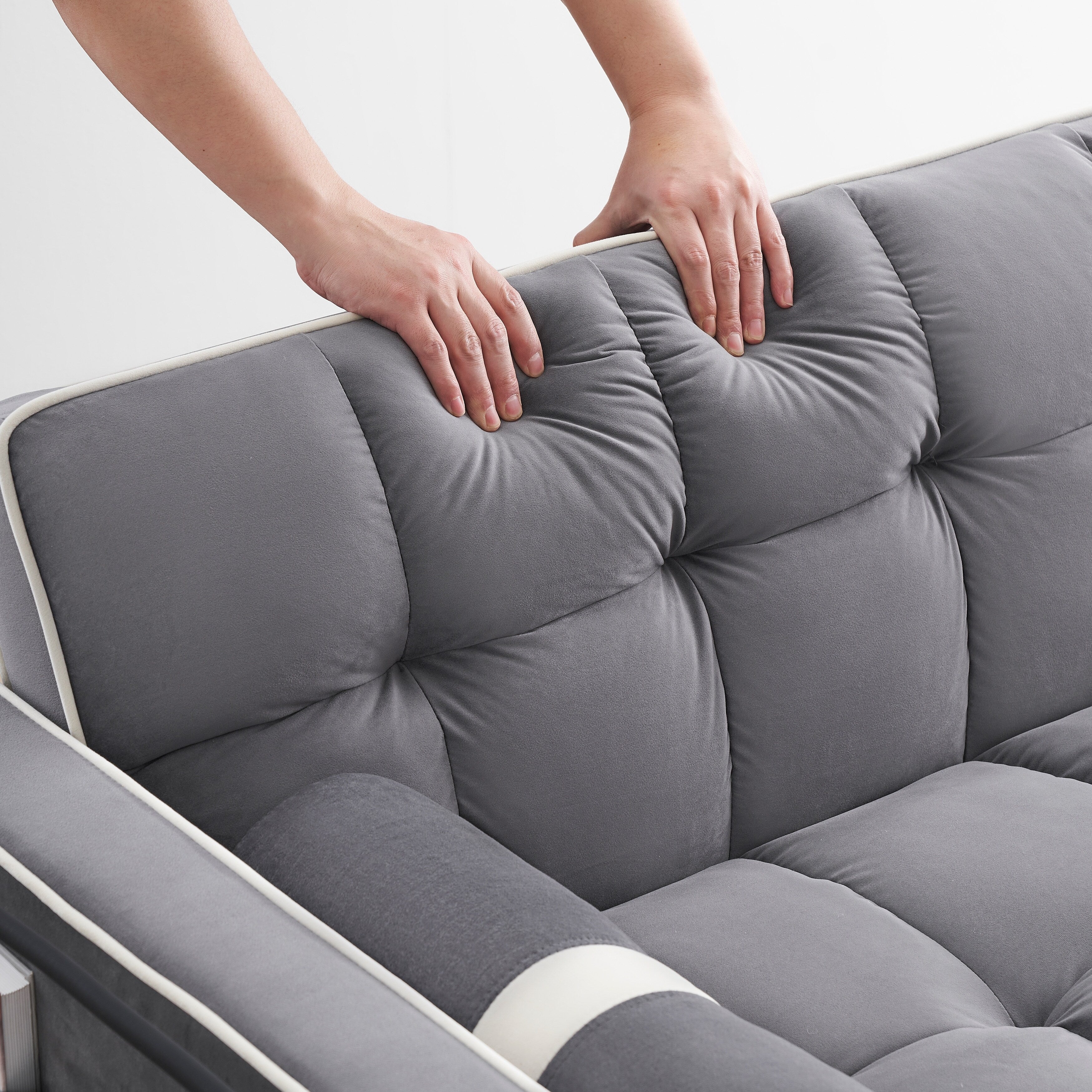 Canapé-lit convertible 2 places en velours de 140 cm avec lit gigogne, dossier inclinable, poches latérales et support pour téléphone