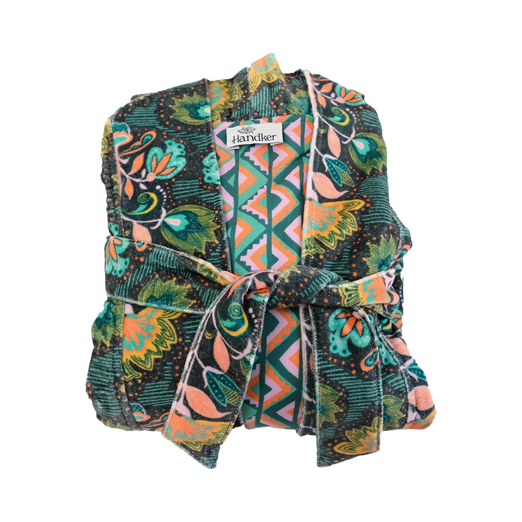 Peignoir en velours de coton imprimé Ingrid