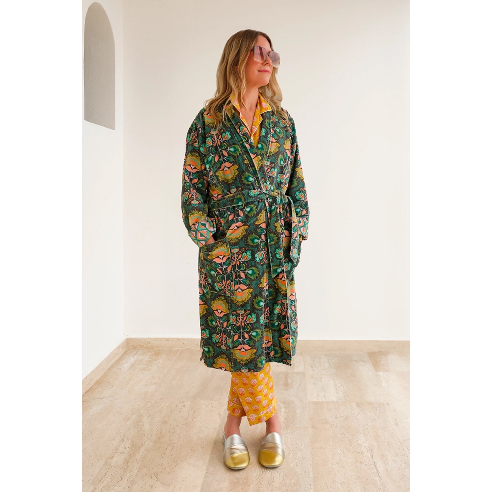 Peignoir en velours de coton imprimé Ingrid