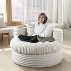 Fauteuil de jardin rond WOWMAX 47, canapé-lit surdimensionné en velours côtelé avec 2 coussins décoratifs