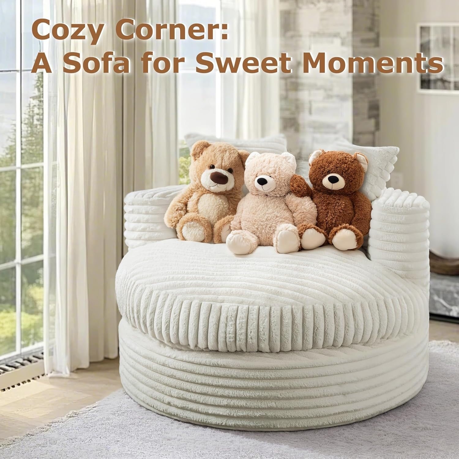 Fauteuil de jardin rond WOWMAX 47, canapé-lit surdimensionné en velours côtelé avec 2 coussins décoratifs