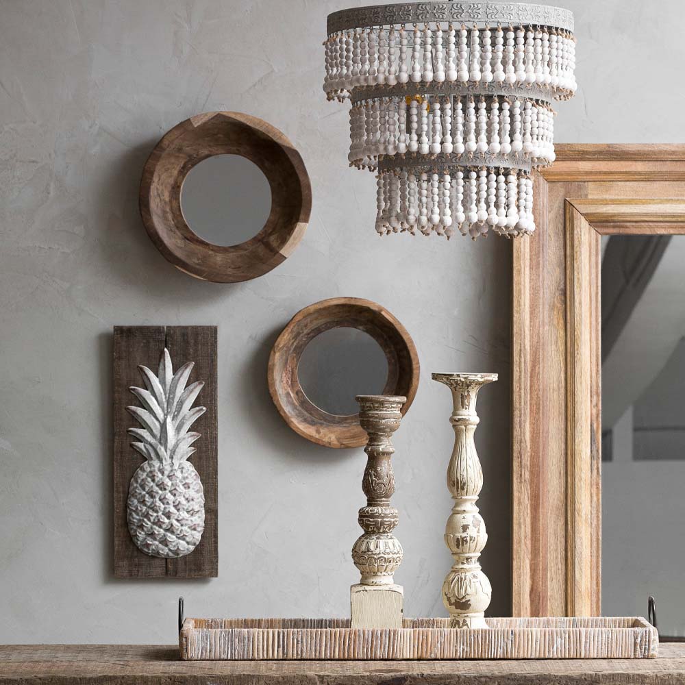 Plateau en rotin blanchi