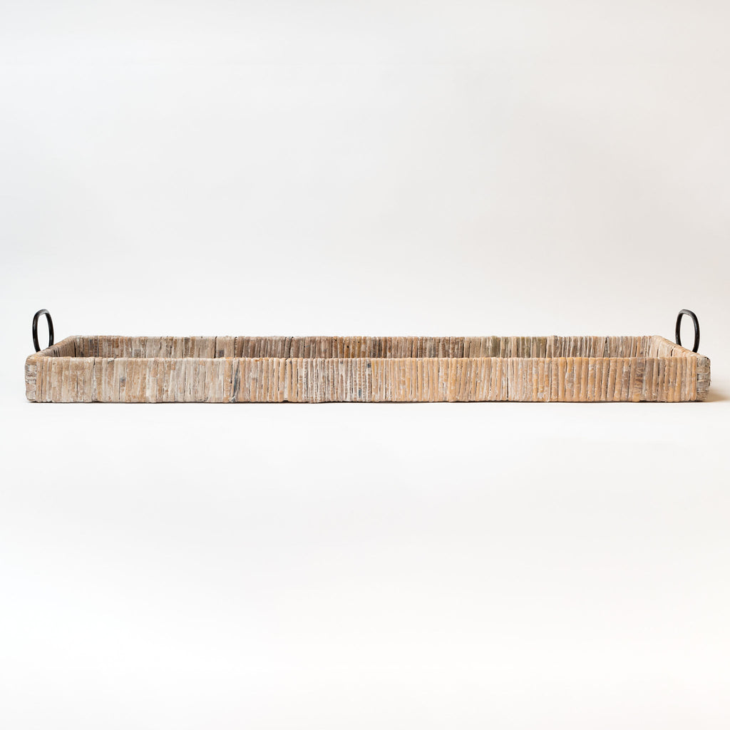 Plateau en rotin blanchi