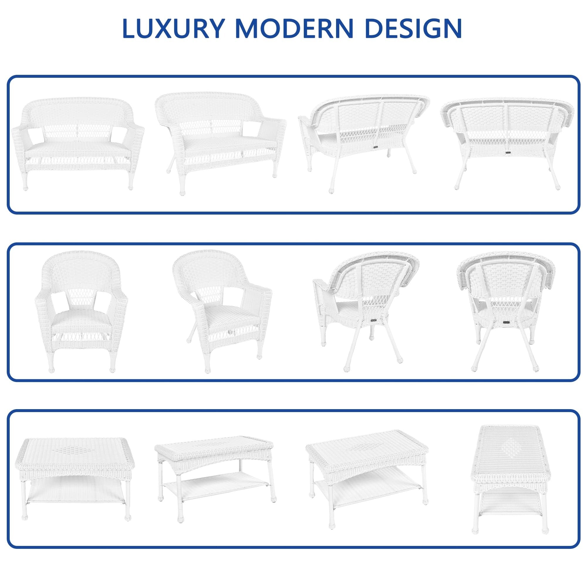 Ensemble de conversation 4 pièces en osier pour patio