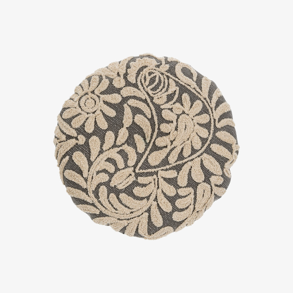 Coussin rond à fleurs sauvages gris