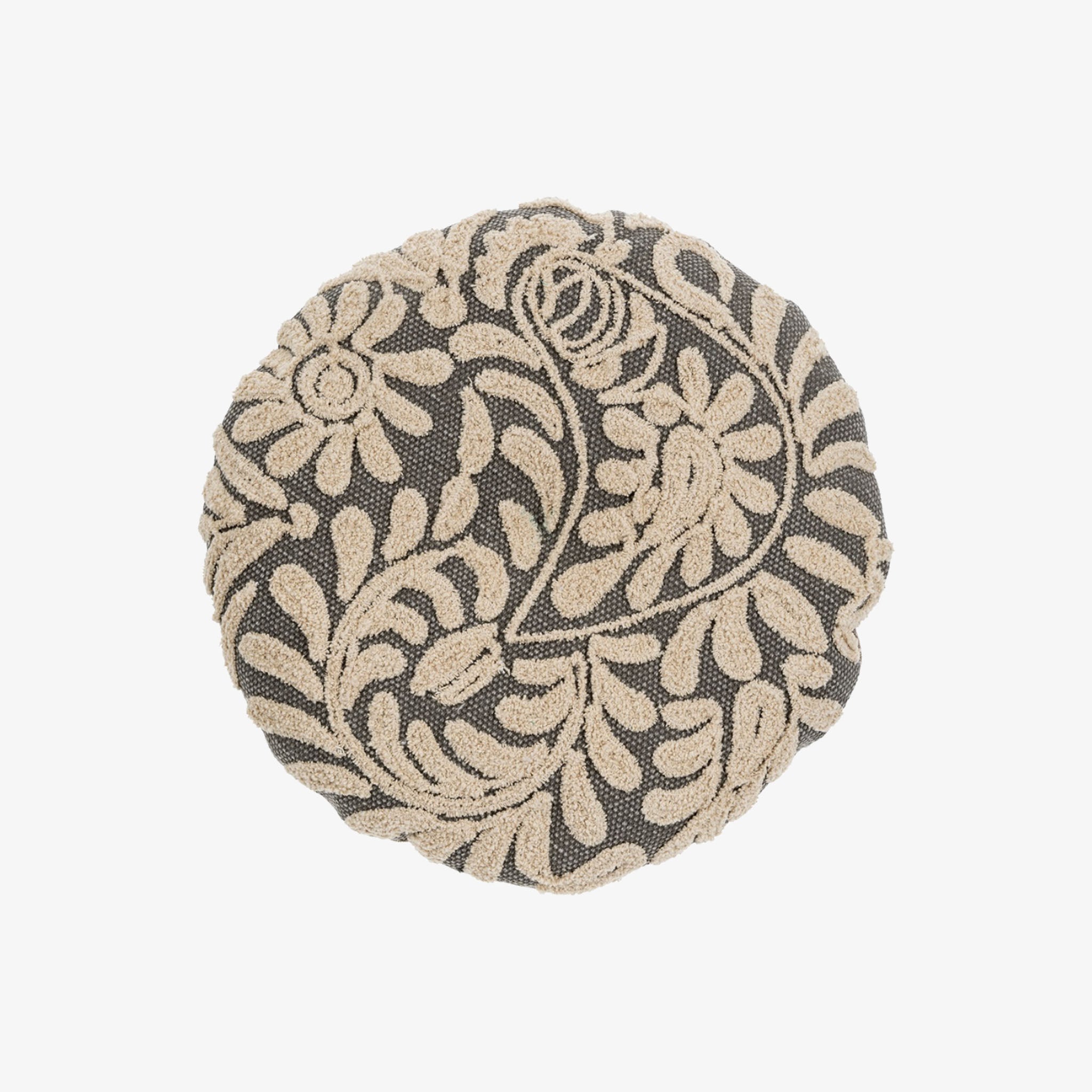 Coussin rond à fleurs sauvages gris