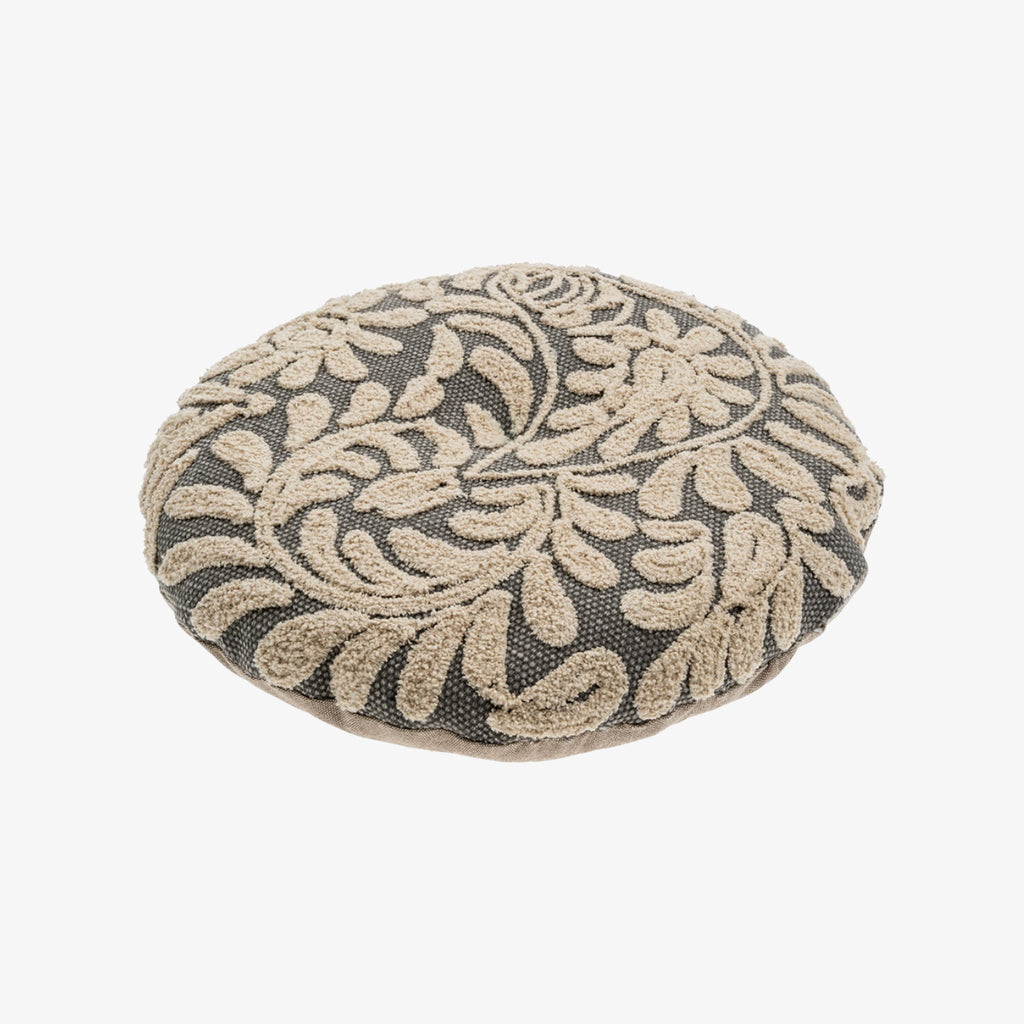 Coussin rond à fleurs sauvages gris