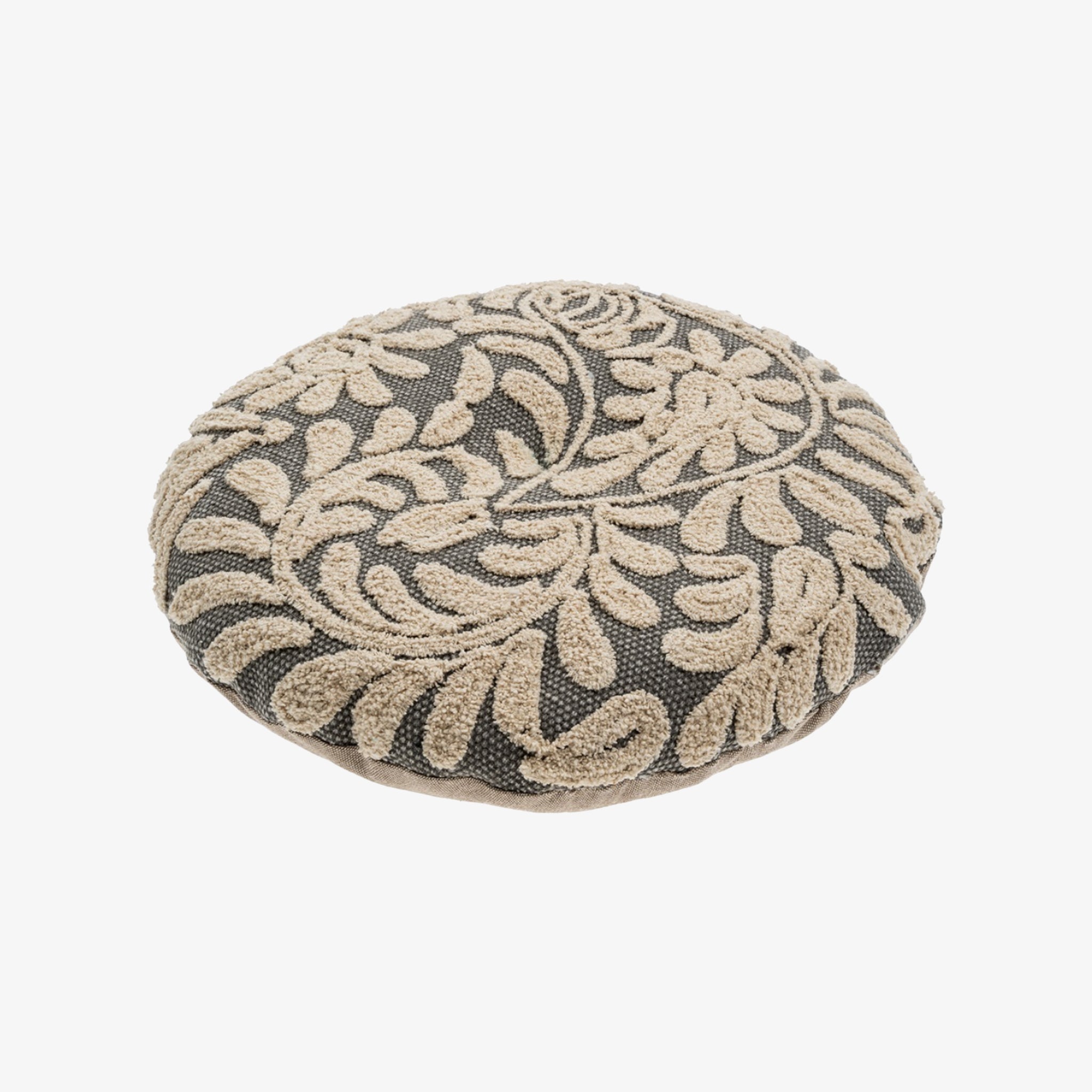 Coussin rond à fleurs sauvages gris