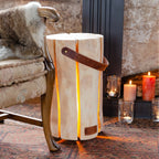 Grande lampe de coffre en cerisier avec sangle en cuir