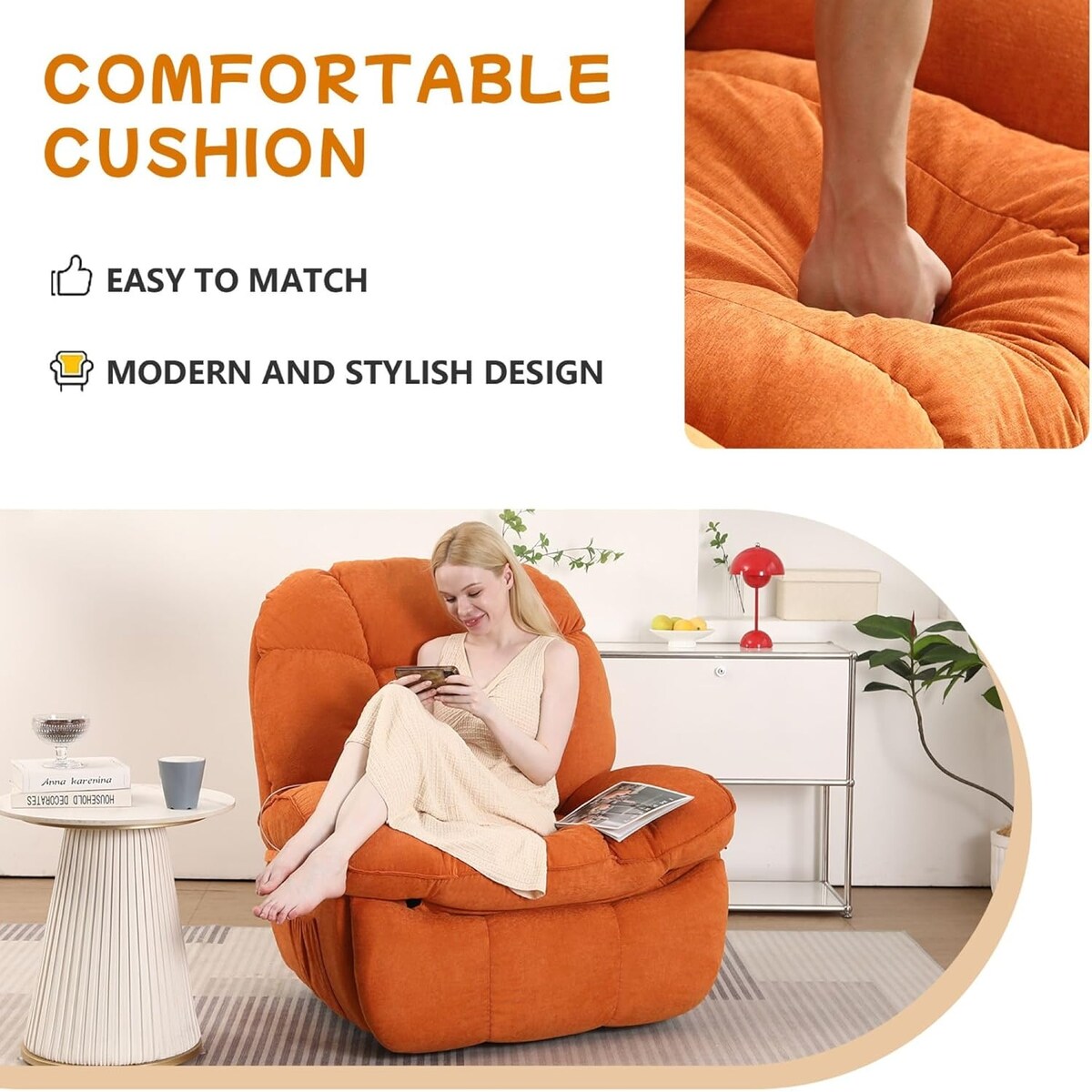 Fauteuil inclinable pivotant électrique XINMICS, fauteuil massant à bascule avec fonction chauffante, ports USB et USB-C et poche latérale