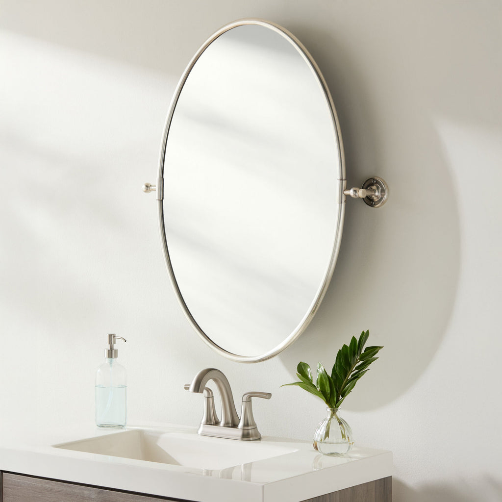 Miroir ovale pivotant Burnish en argent vieilli